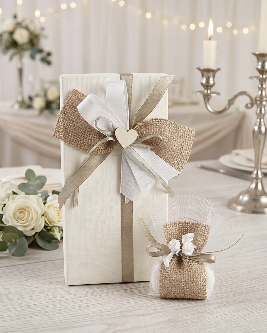 bomboniera-matrimonio-olio-oliva Bomboniera per matrimonio con bottiglietta di olio extra vergine di oliva confezionata con decorazioni eleganti